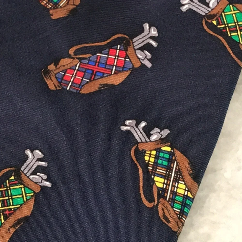 Alynn Silk Tartan‎ Bags Tie Mens Navy Blue Golf Motif Designer Necktie